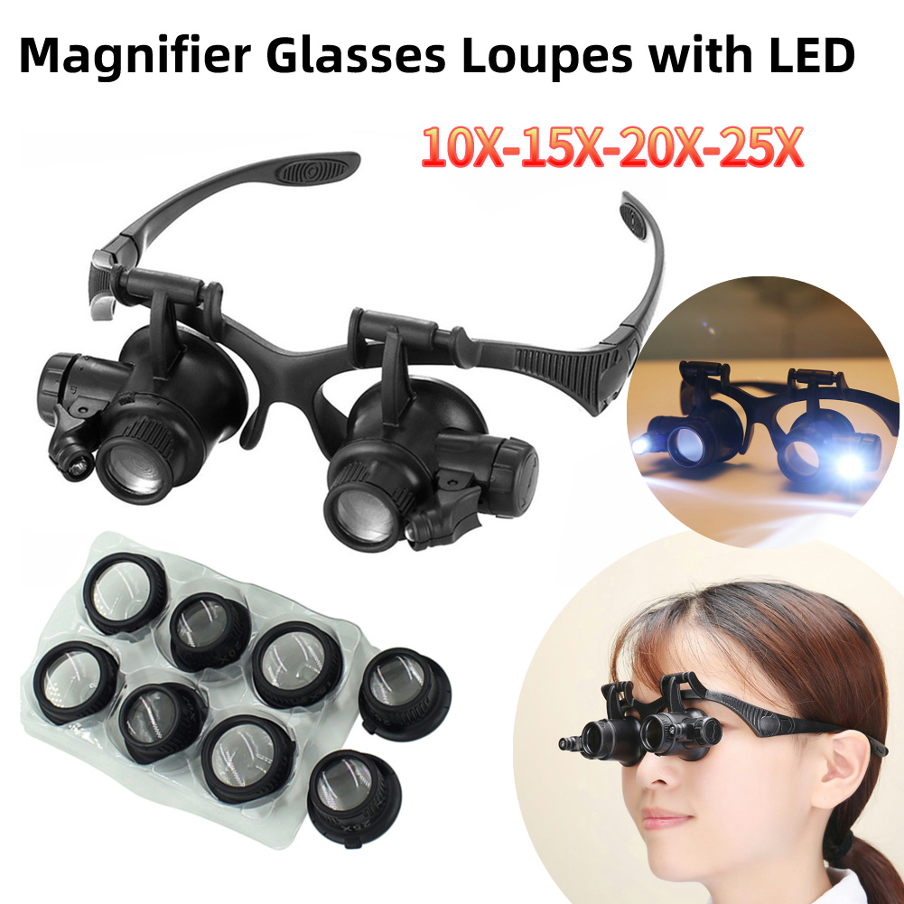 Electronics Repair Glasses - Óculos de Aumento LED 10X/15X/20X/25X com