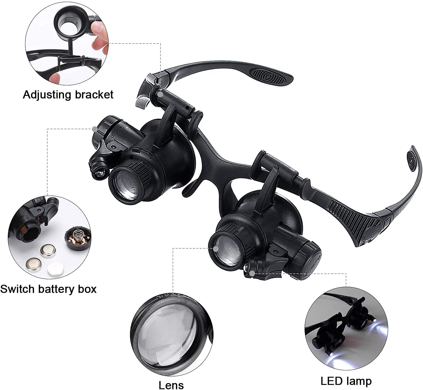 Cabeça montada lupa com luz le - Electronics Repair Glasses avaliação e preço