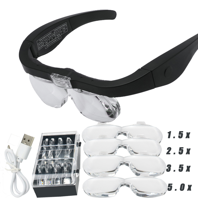 Lupa lupa 1.5x 2.5x 3.5x 5.0x  - Electronics Repair Glasses avaliação e preço